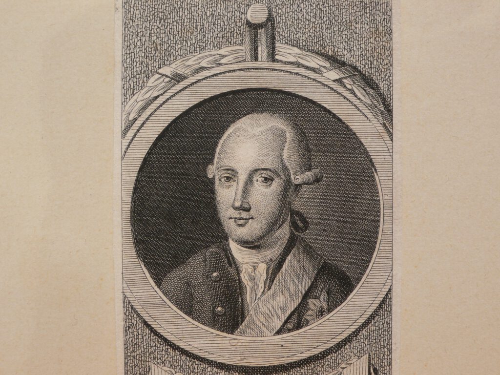 ALEXANDER, regierender Markgraf zu Anspach-Bayreuth, Porträt. Brustbild mit Kopftuch im Oval. Kupferstich von D. Berger 1784.